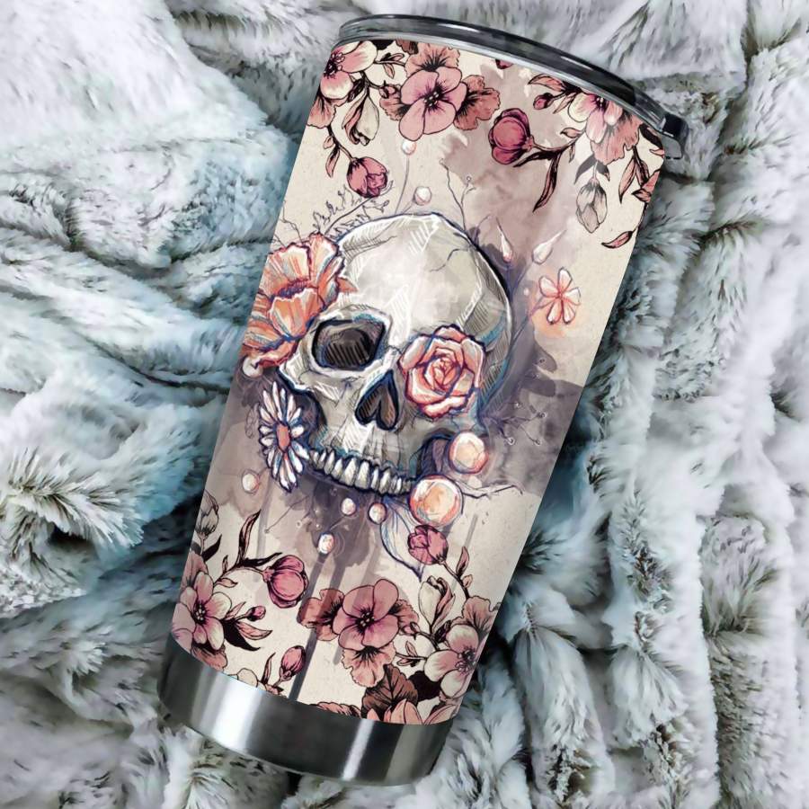 Rose Flowers Sugar Skull Stainless Steel Tumbler