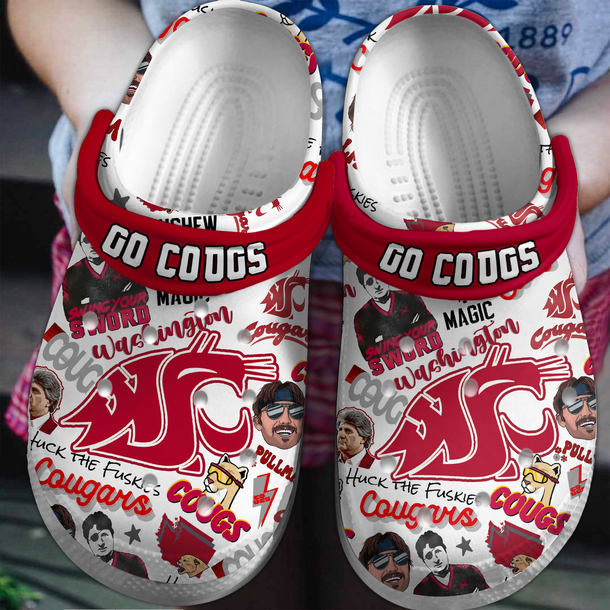 Washington State Cougars NCAA Sport Crocs Crocband Clogs Shoes Comfortable For Men Women and Kids