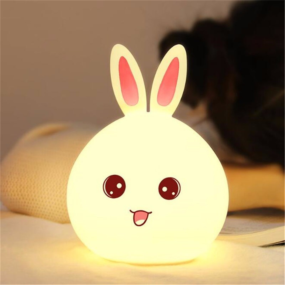 Cute Led Cartoon Night Light Rabbit Touch Sensor Lamp 7 Colors Silicone Light for Children Kids Gift Decorative Bedside Light alx