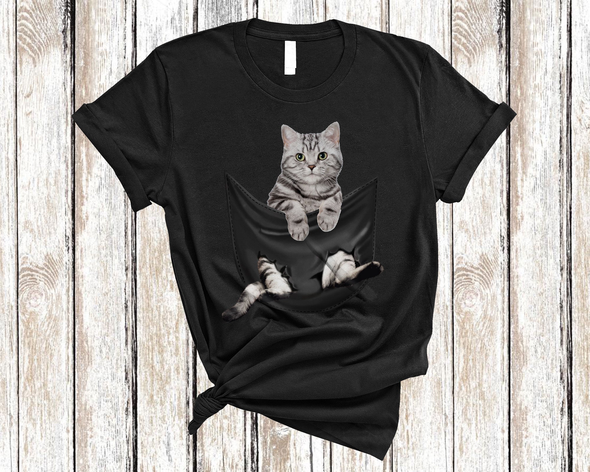 Cat Lover Shirt American Shorthair Cat In Pocket Cute Cat Kitten Matching Family National Cat Day T-Shirt