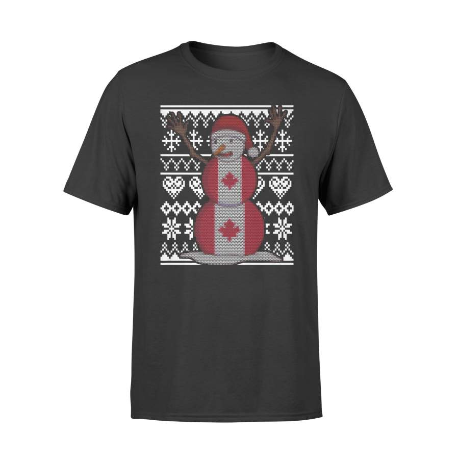 Canadian Ugly Christmas Snowman Flag Of Canada T-Shirt