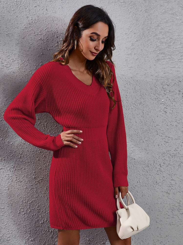 ATUENDO Winter Warm Fashion Pink Dress for Women Vintage Casual High Waist Knitted Sweater Robe Leisure Sexy Slim Soft Dresses alx