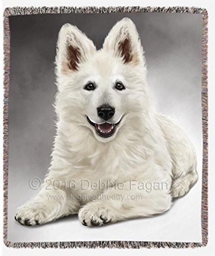 White Swiss Shepherd Dog Art Portrait Print Woven Throw Blanket 54 X 38