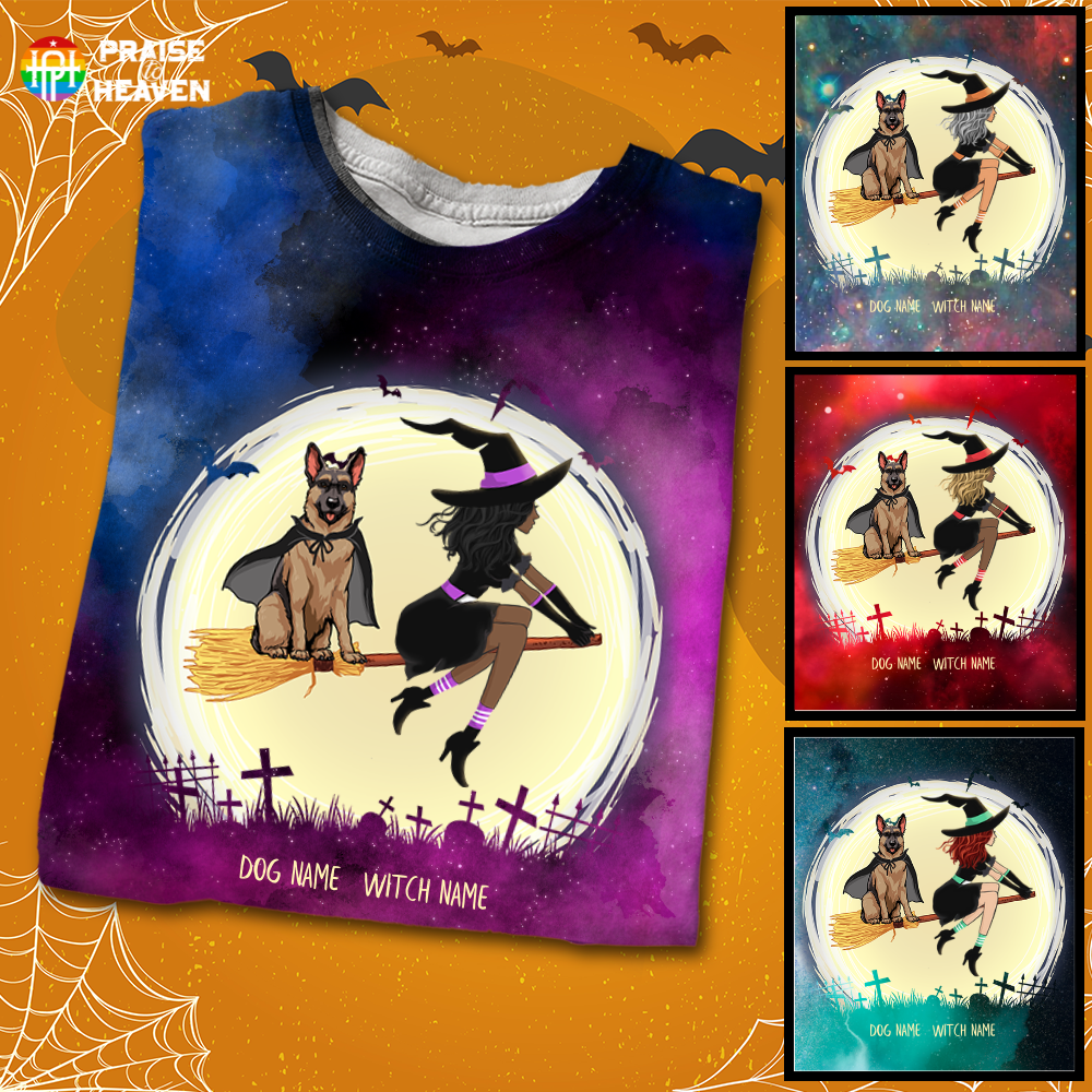 Witch And German Shepherd Personalized 3D Galaxy Shirt Sweatshirt Hoodie Ap323