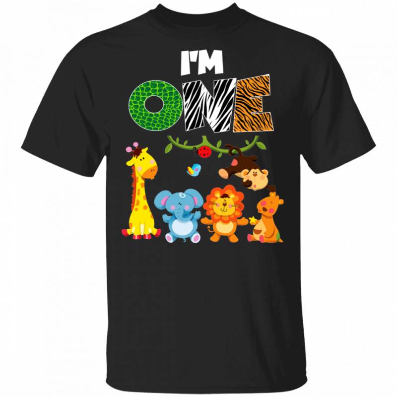 I’m One Cool Giraffe Elephant Lion Bear Monkey Wild Animal Lover 1st Birthday Gifts T-Shirt