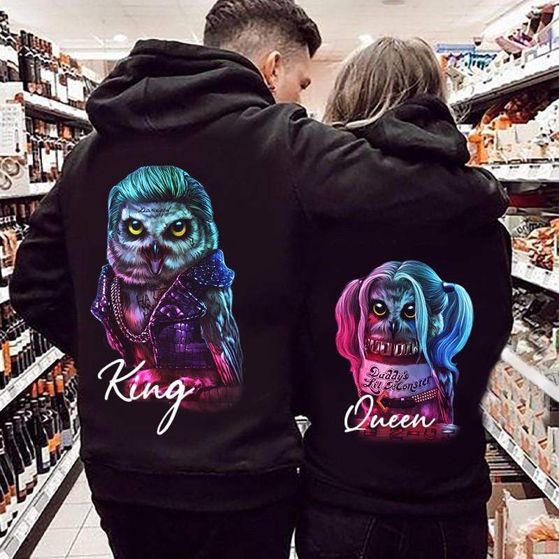 King and Queen Colorful Owl Couple Hoodie 3D #DH