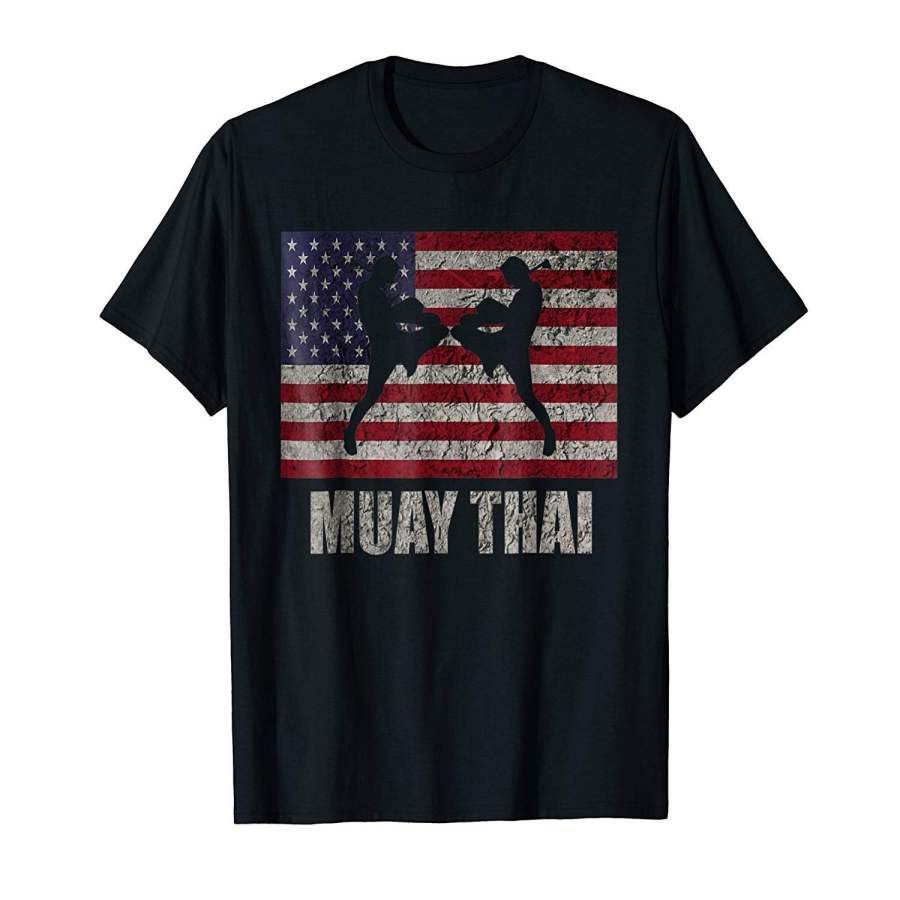 Muay Thai T-Shirt Kickboxing American Flag MMA Vintage Tee