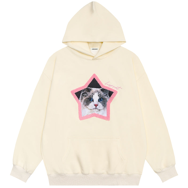 Lemandik Cute Hoodie Flocked Star Cat