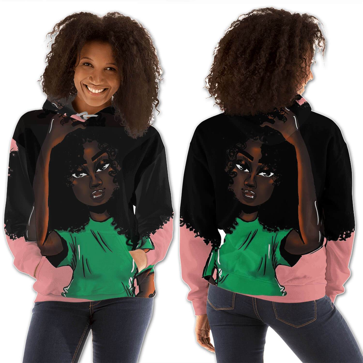 African American Hoodies Cute Black American Girl All Over Print Womens Hooded Sweatshirt African American Apparel BPS99538