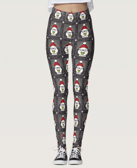 Christmas Leggings, Penguin With Santa Hat Black Christmas Legging For Sports, Yoga, Workout Fitness, Women Gift