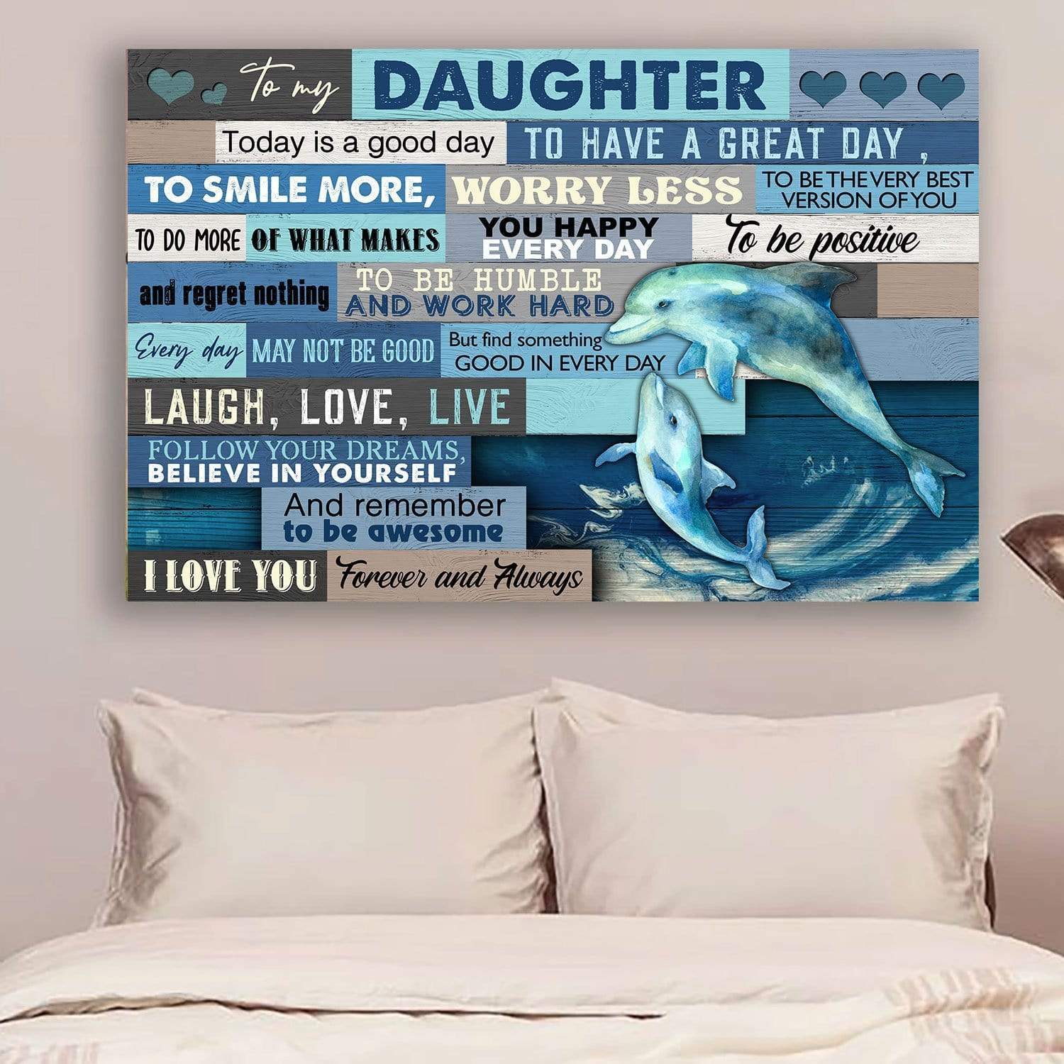 Gift For Mother Dolphin Daughter In Every Day. Laugh, Love, Live, Follow Your Dreams Canvas Print Poster Print, Wall Art Canvas, Poster Canvas Wall Decor