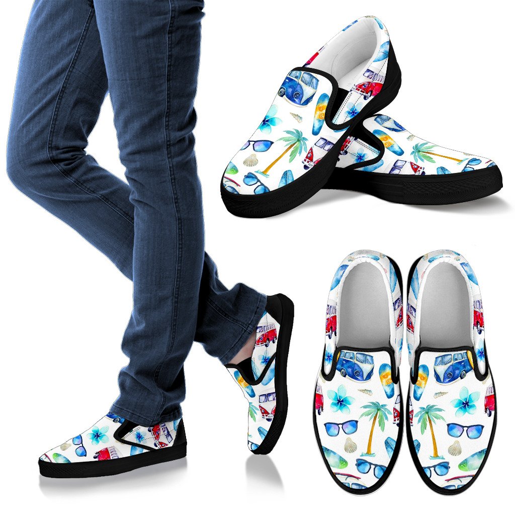 Watercolor Surfing Pattern Print Women’S Slip On Shoes