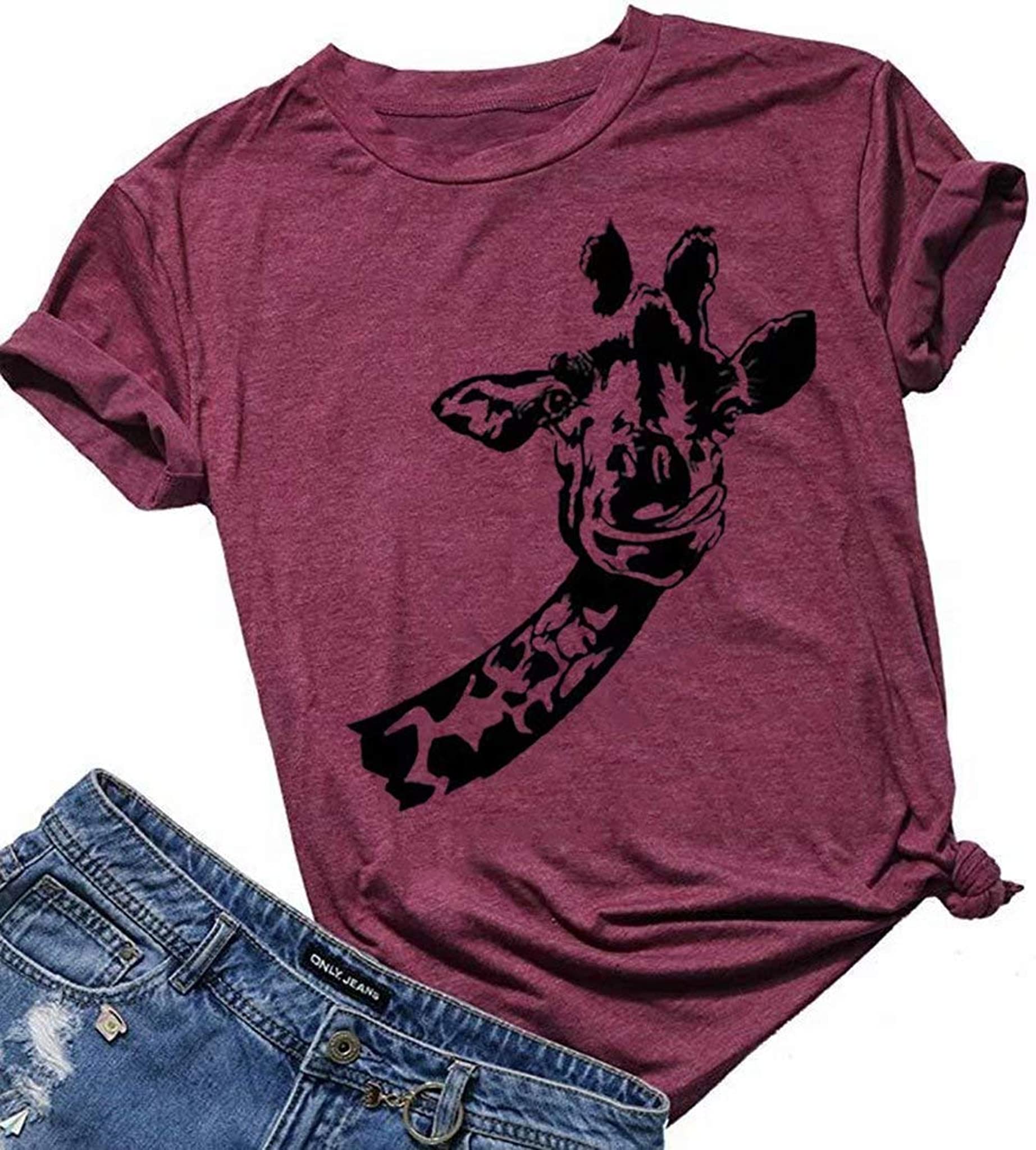 BANGELY Giraffe Graphic Cute Shirt for Women Animal Africa Wild Life Tees Summer Short Sleeve Casual Tops Tshirt