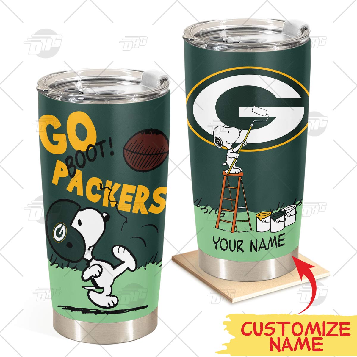 Personalize Green Bay Packers Tumbler Snoopy Stainless Steel Tumbler 20Oz 30Oz Best Gift