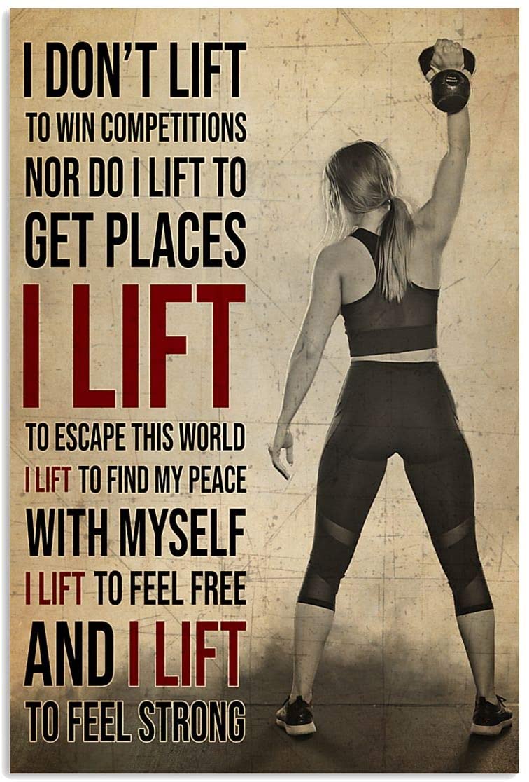 Vintage Gym Girl – I Don’T Lift To Win Competitions I Lift To Feel Free And Strong Poster Art Print      Home Decor Gift For Men Women Family Friend On Birthday Xmas