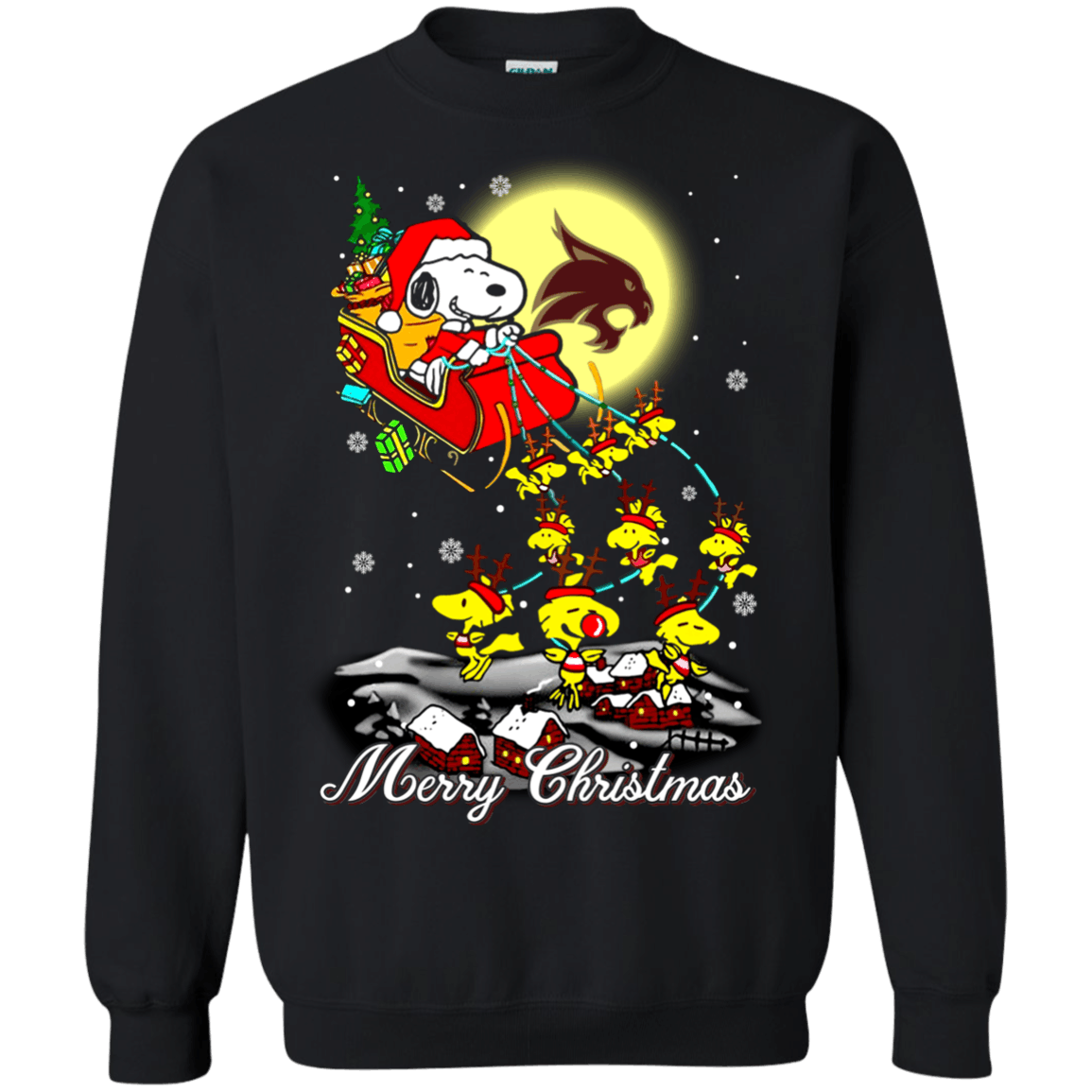 Blithesome Texas State Bobcats Ugly Christmas Sweater 2023S Santa Claus With Sleigh And Snoopy Sweatshirts