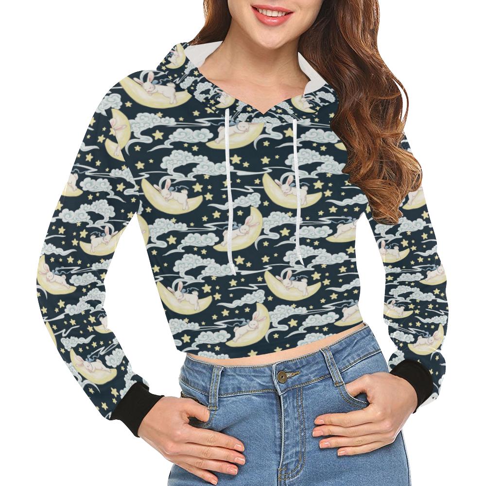 Rabbit Sleeping Pattern Print Design Rb08 Women Cropped Hoodie