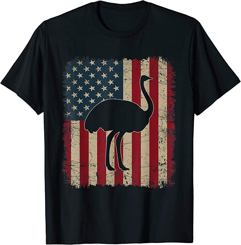 Vintage USA Flag Ostrich Animals Lover Zookeeper Fathers Day T-Shirt