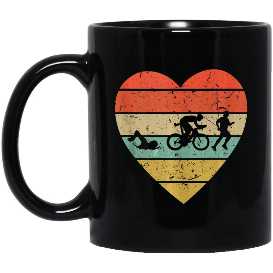 Triathlon Vintage Design Retro Triathlete Heart Sport Fan Coffee Mug