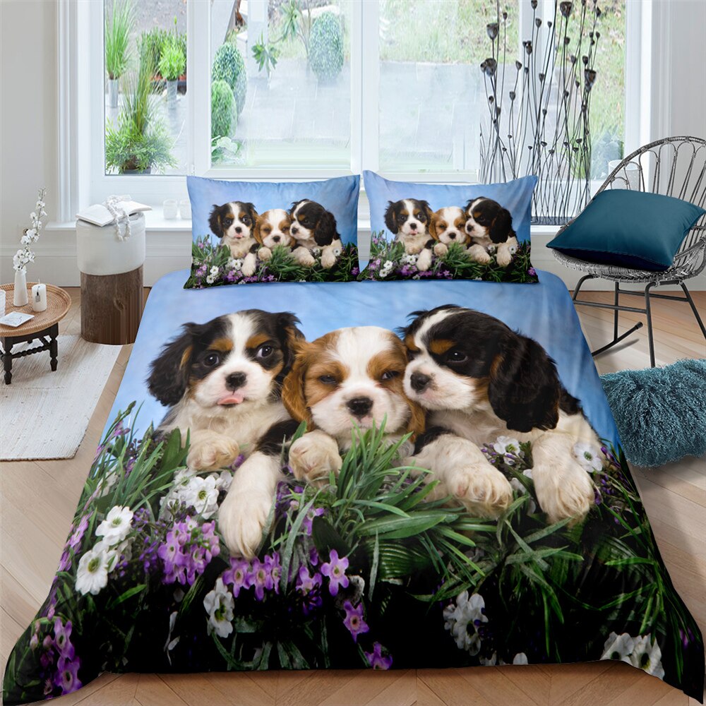 Zeimon Lovely Puppy Kitty 3D Bedding Set Cartoon Duvet Cover Sets Luxury Holidays