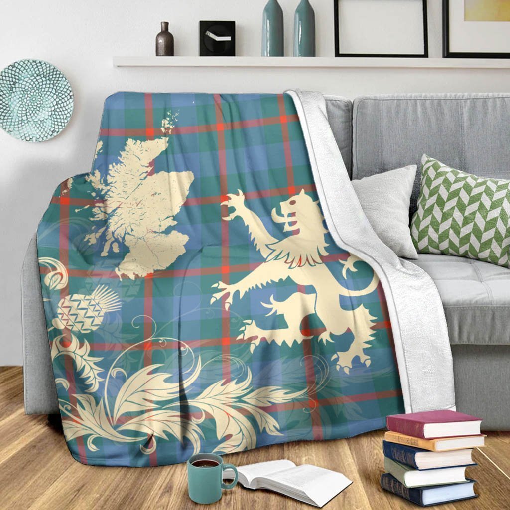 Tartan Blanket Agnew Ancient Tartan Scotland Lion Thistle Map Plaid Blanket