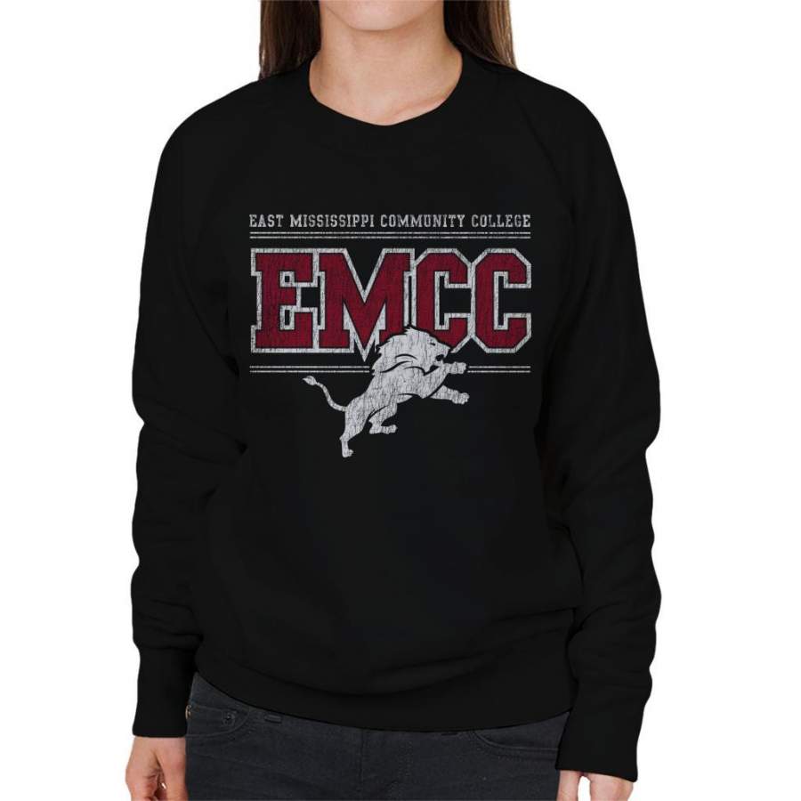 East Mississippi Community College Light Distressed Lion Logo Women’s Sweatshirt