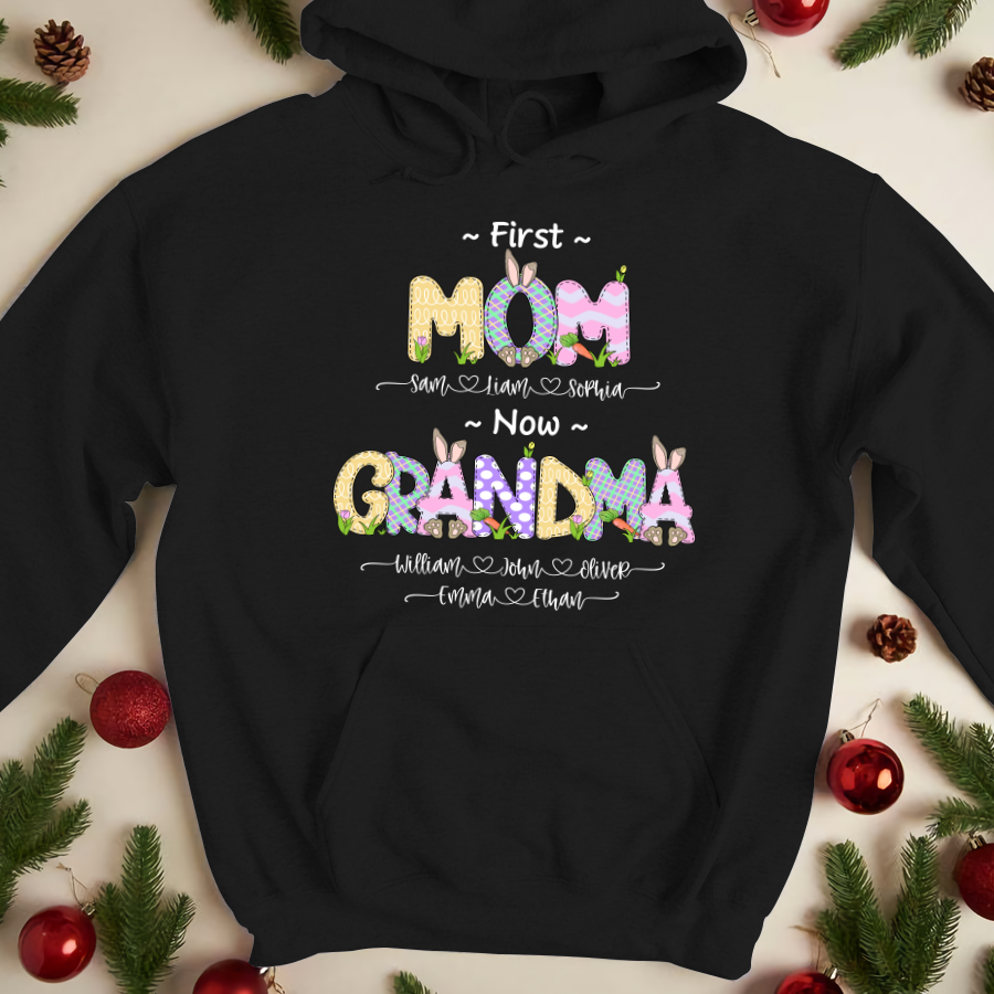 Personalized First Mom Now Grandma Bunny Cute Easter Hoodie