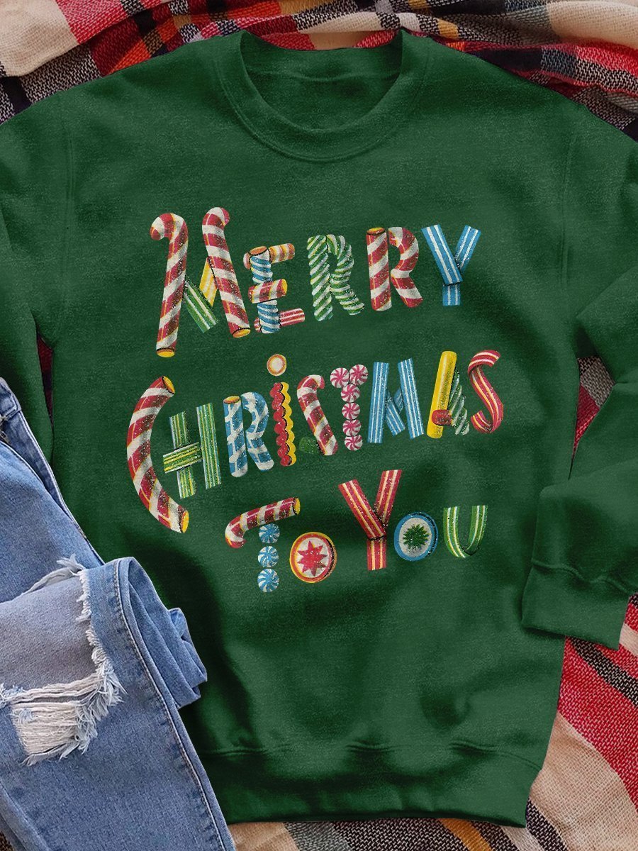 Candy Merry Christmas To You Print Long Sleeve Sweatshirt