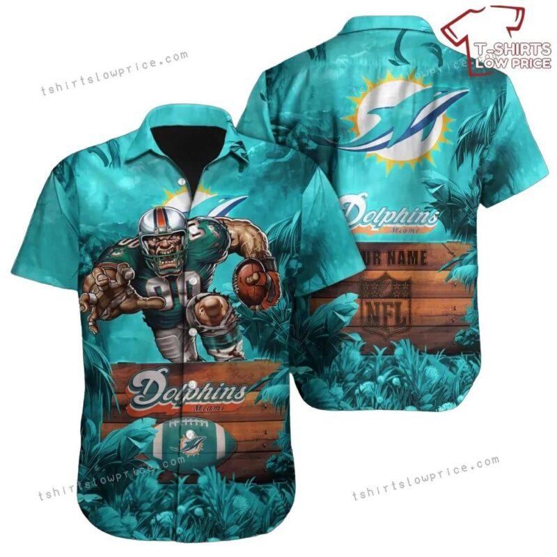 Miami Dolphins Hawaiian Shirt Nfl Football Print Custom Name Button Up Hawaiian Shirt For Mens Womens