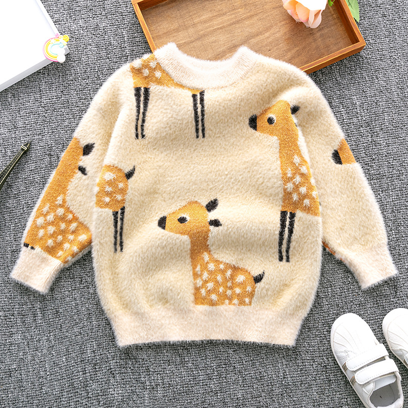 Autumn 2022 New Baby Boys Girls Warm Long Sleeve Sweaters Children Clothes Elk Print Kids Sweater Winter Baby Knitting Coat Tops alx