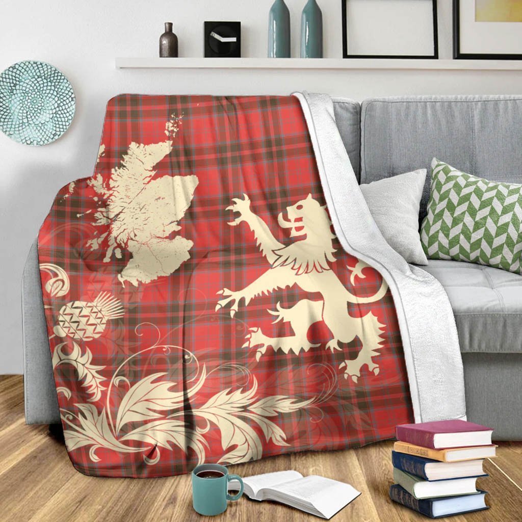 Tartan Blanket Grant Weathered Tartan Scotland Lion Thistle Map Plaid Blanket