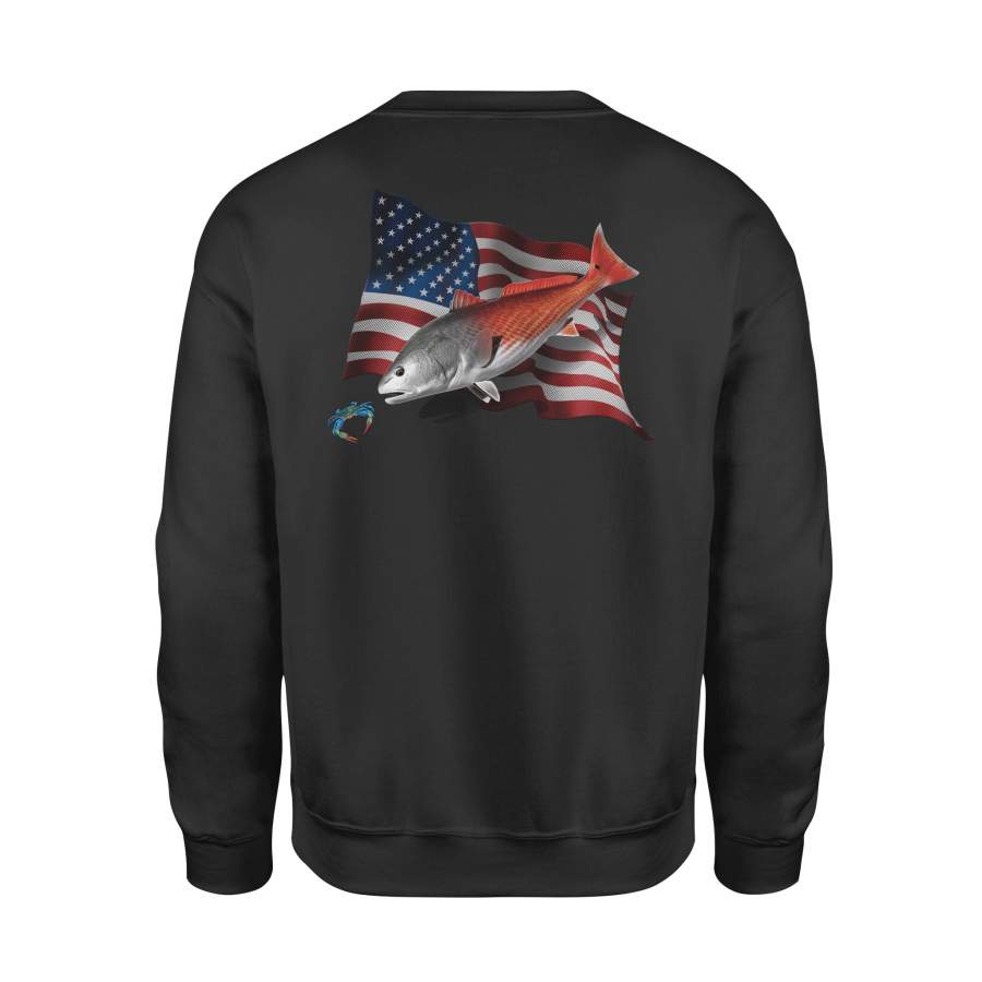 Redfish Puppy Drum American Flag – Fisherman Clothes – Sweatshirt – NQS116