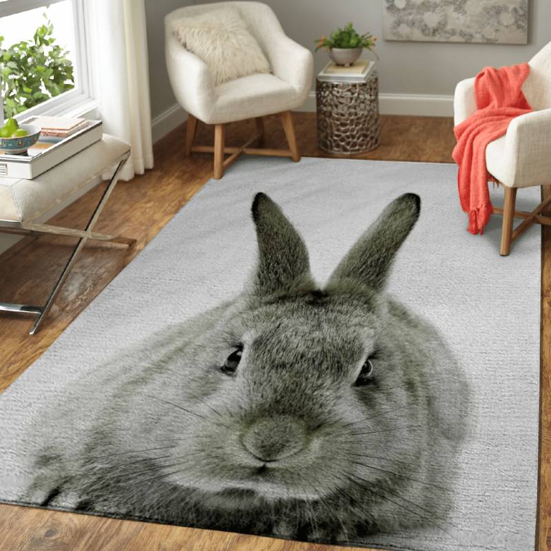 black and white rabbit  – Animals Area Rug Carpet