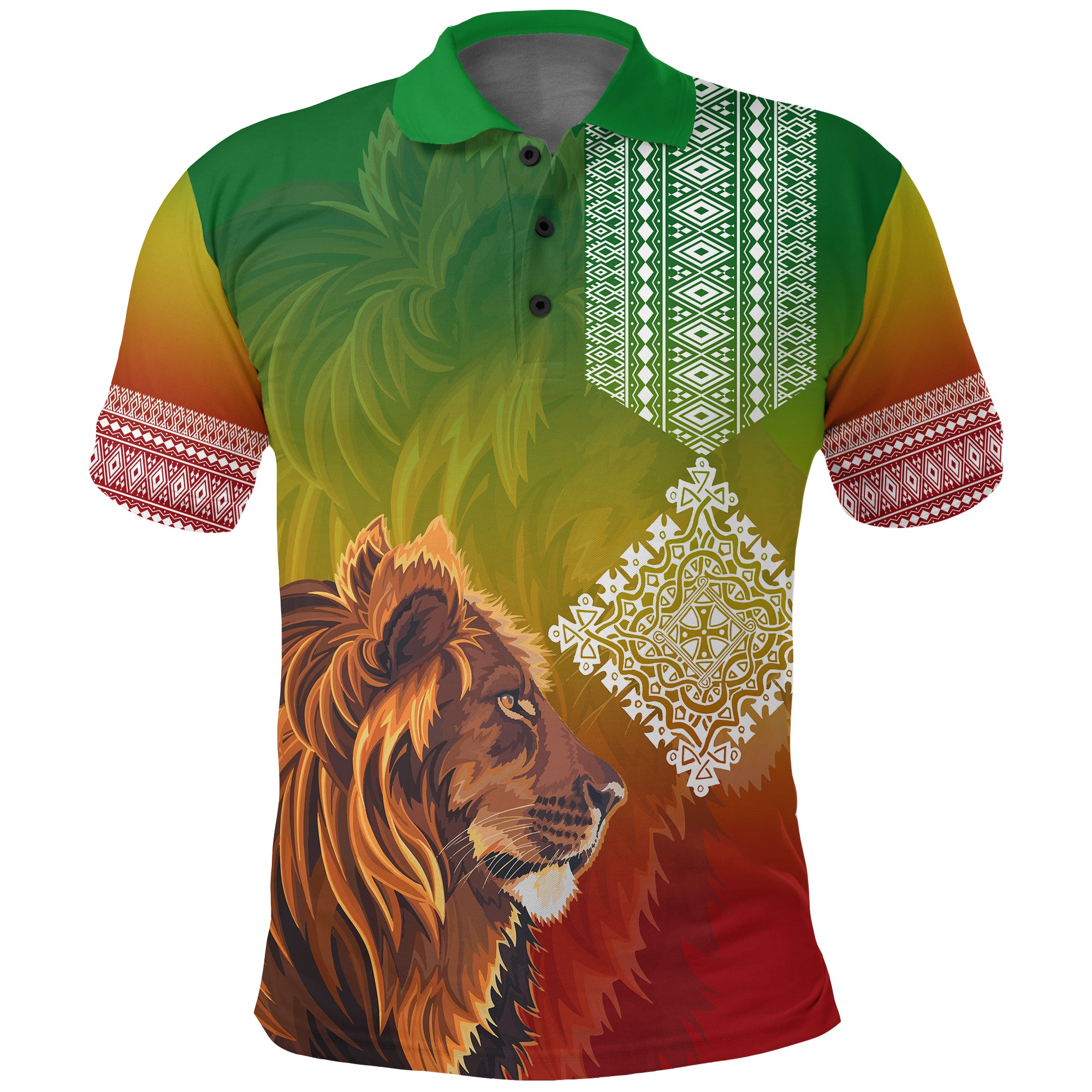 (Custom Personalised) Ethiopia Lion Of Judah Polo Shirt Ethiopia Flag Gradient Lt7