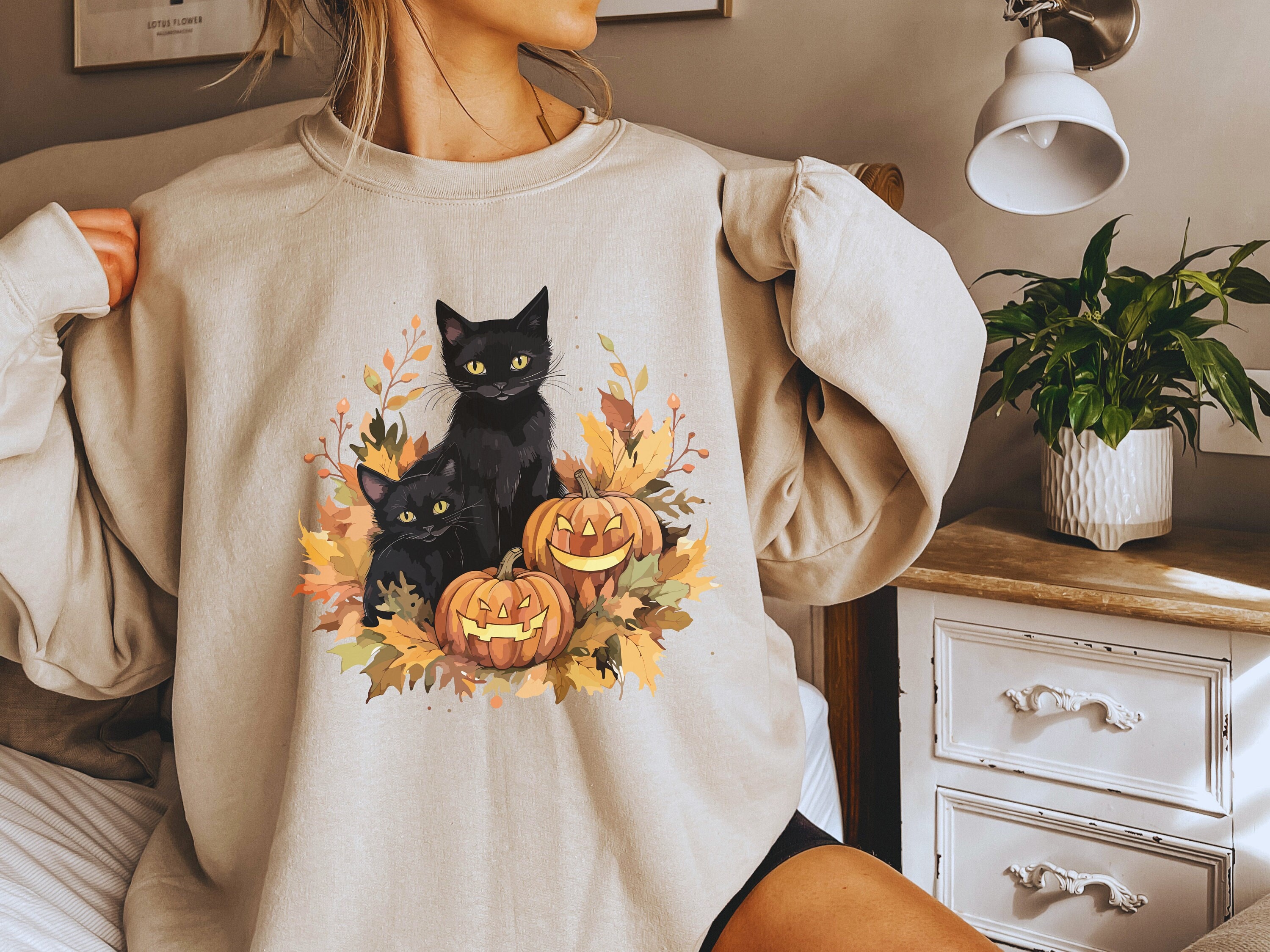 Halloween Shirt, Black Cat Sweatshirt Hoodie,  Pumpkin Thanksgiving Shirt, Halloween Tee, Gift For Her, Fall Fashion - Fall Outfits, Shirtshack Boutique
