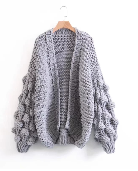 wind new pure hand woven ball lantern sleeve sweater coat women alx