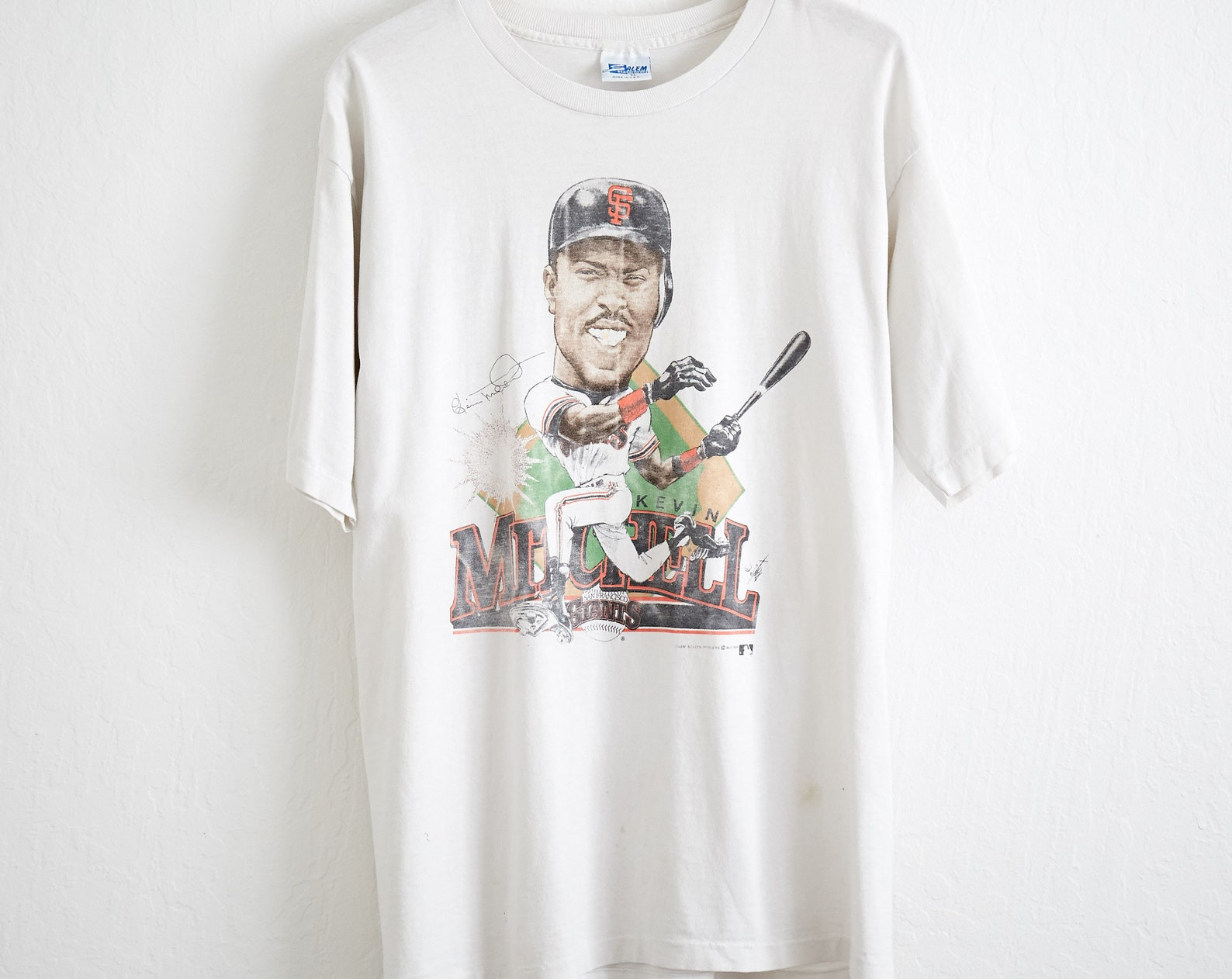 Vtg 1989 Kevin Mitchell Caricature T Shirt  L Gray Tee San Francisco Giants Mvp M Sportswear Cartoon Sf Will Clark World Series