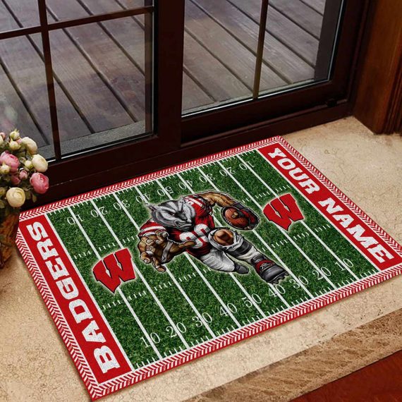 Wisconsin Badgers Vintage Design Classic Custom Name Entrance Doormat Rug