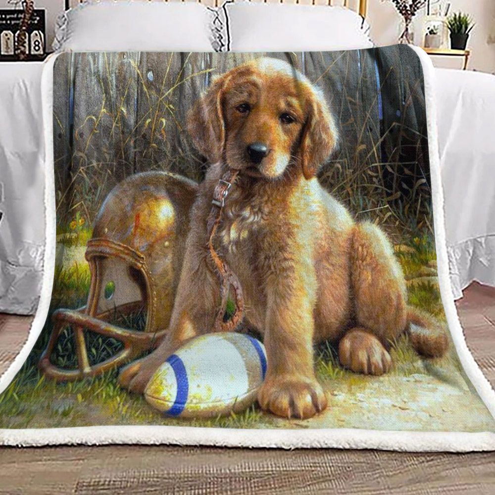 American Football Golden Retriever Puppy Sherpa Fleece Blanket Rrpw