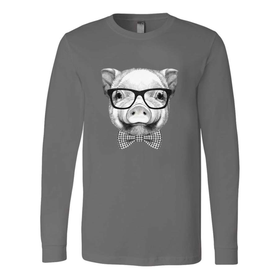 Piggy Pig with Glasses Hand Drawn Vintage Art Gift Long Sleeve T-Shirt