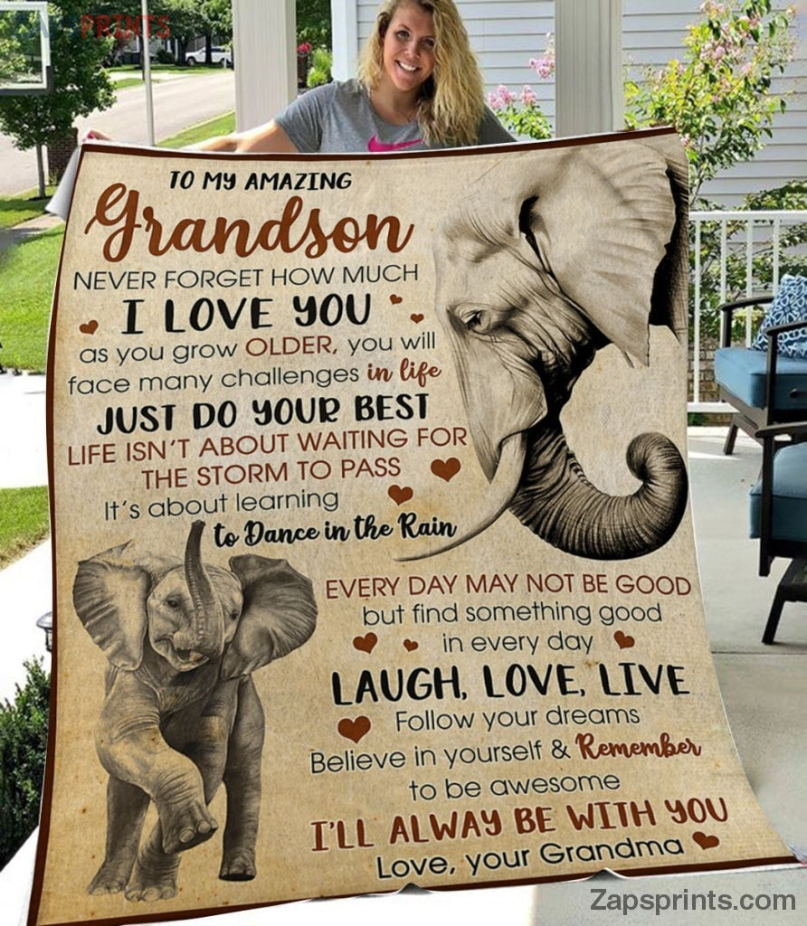 Gift For Grandson – To My Grandson – Elephant – Laugh Live Love – Blanket