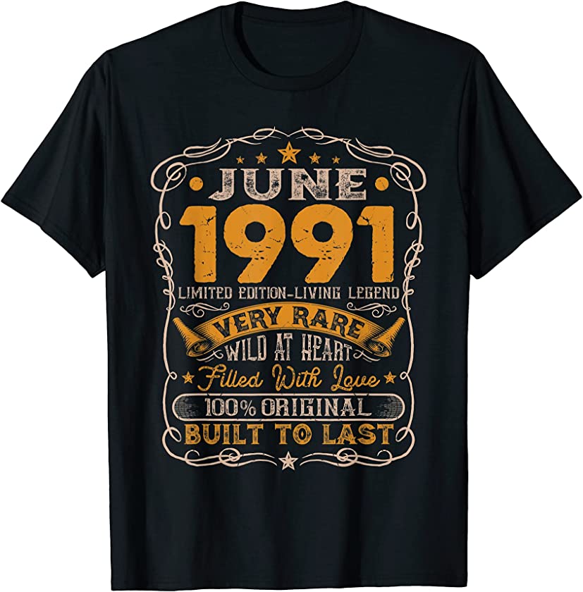 Vintage June 1991 Distressed 30 Years Old 30th Birthday T-Shirt