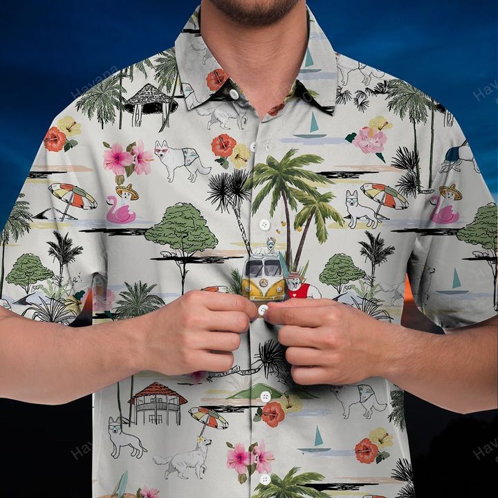 WHITE SHEPHERD Hawaiian Shirt Hawaii Beach Retro