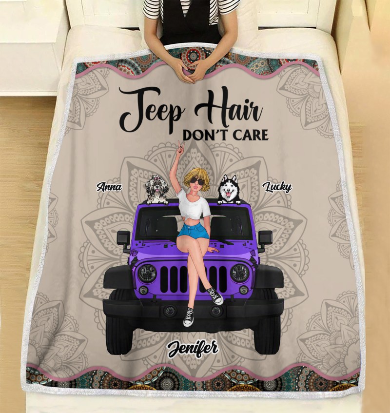 Personalized Custom Off-Road Dog Girl Fleece Blanket, Gift Idea For Dog/Jeep Lovers