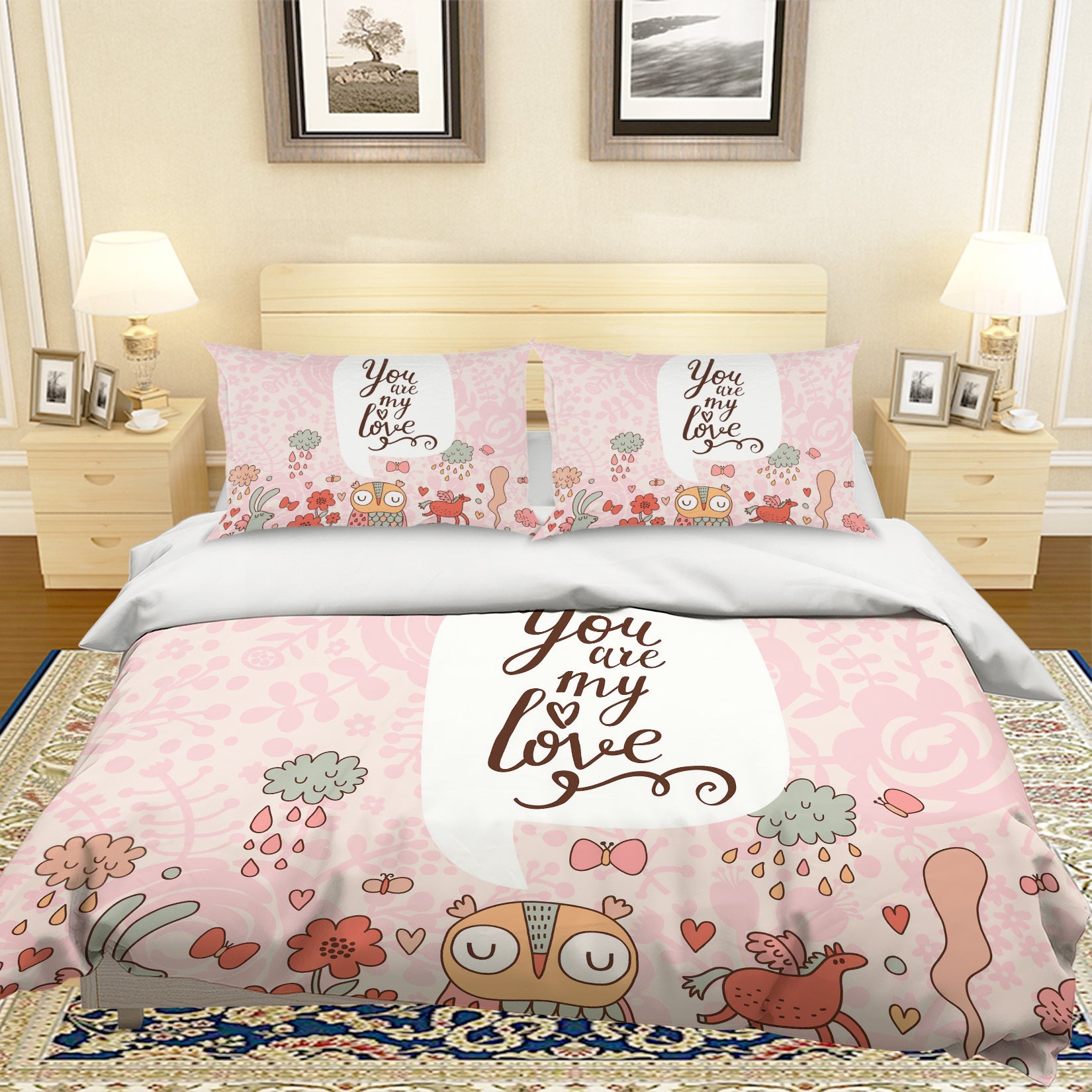 3D Cartoon Animal Pink Quilt Cover Set Bedding Set Pillowcases 70