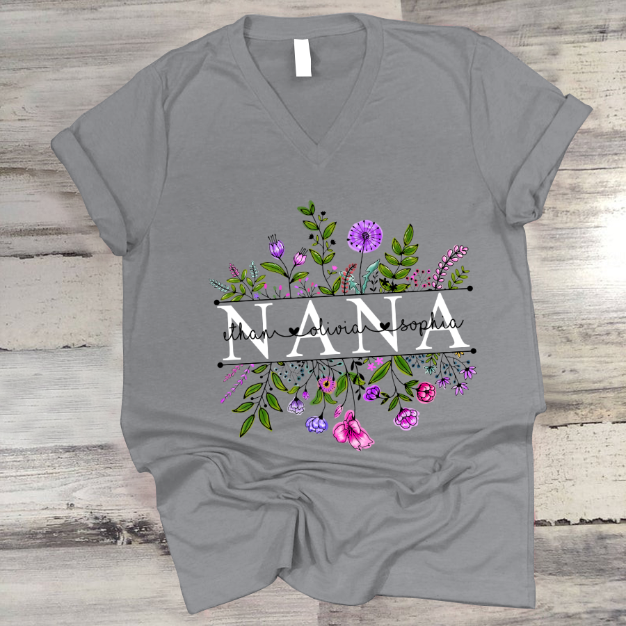 Wildflowers Nana And Grandkid V-Neck