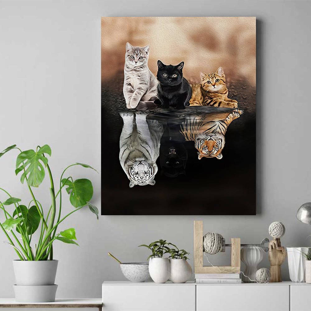 Cat Tiger Water Reflection Animal Lovers Poster Canvas