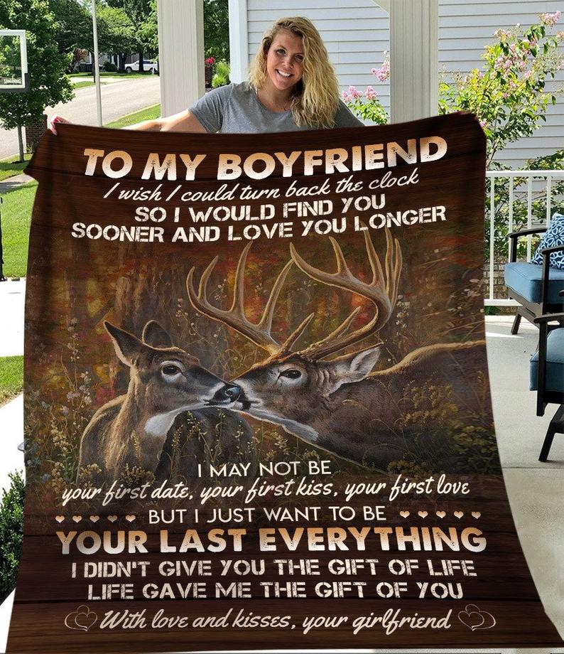 Boyfriend Gift, Christmas Birthday Gift For Boyfriend, Couple Deer To My Boyfriend Fleece Blanket