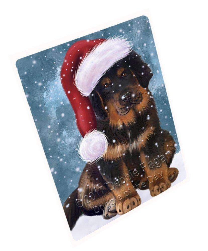 Let It Snow Christmas Holiday Tibetan Mastiff Puppy Dog Wearing Santa Hat Art Portrait Print Woven Throw Sherpa Plush Fleece Blanket D068