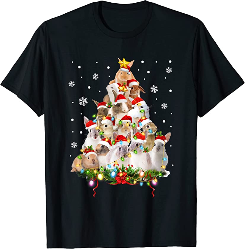 Rabbit Christmas Tree Bunny Lover Gift Merry Christmas T-Shirt